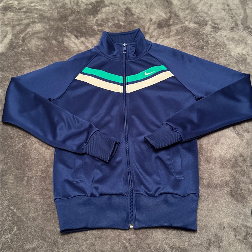 Vintage Nike Track Jacket, Blue, Green, White, Retro, Pockets, Running, Size S